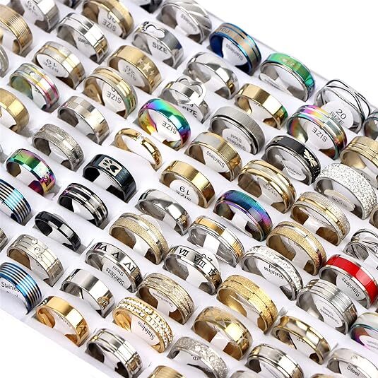 100 X Bulk Lot Mixed Stainless Steel Rings Men’s women’s Fashion Ring Wholesale