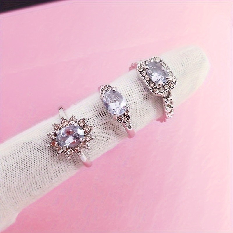 10/25/50Pcs Silver Clear Zircon Crystal Ring Fashion Jewelry Gifts for Women