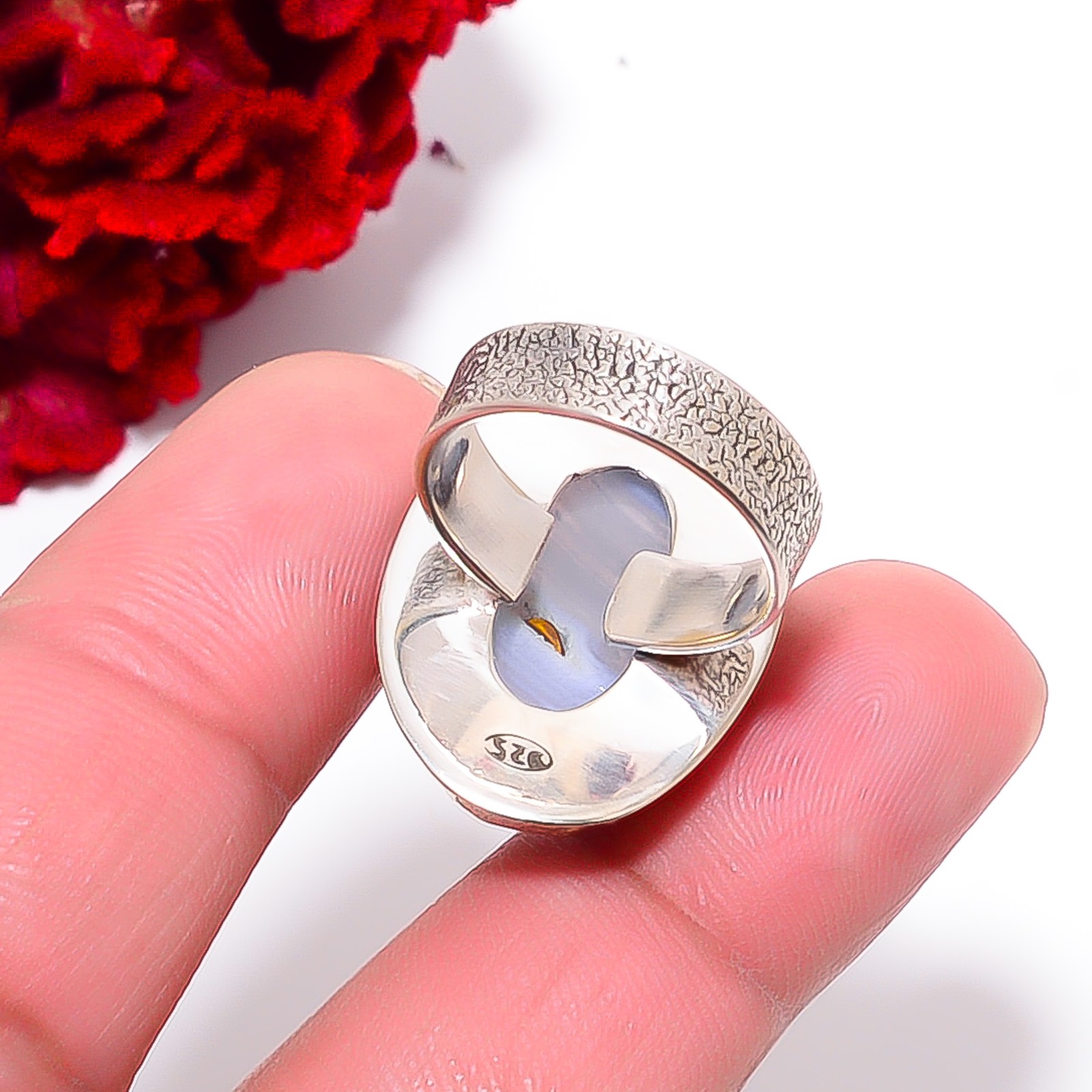 Blue Lace Agate – Namibia Designer Handmade 925 Sterling Silver Ring S.7 R97852