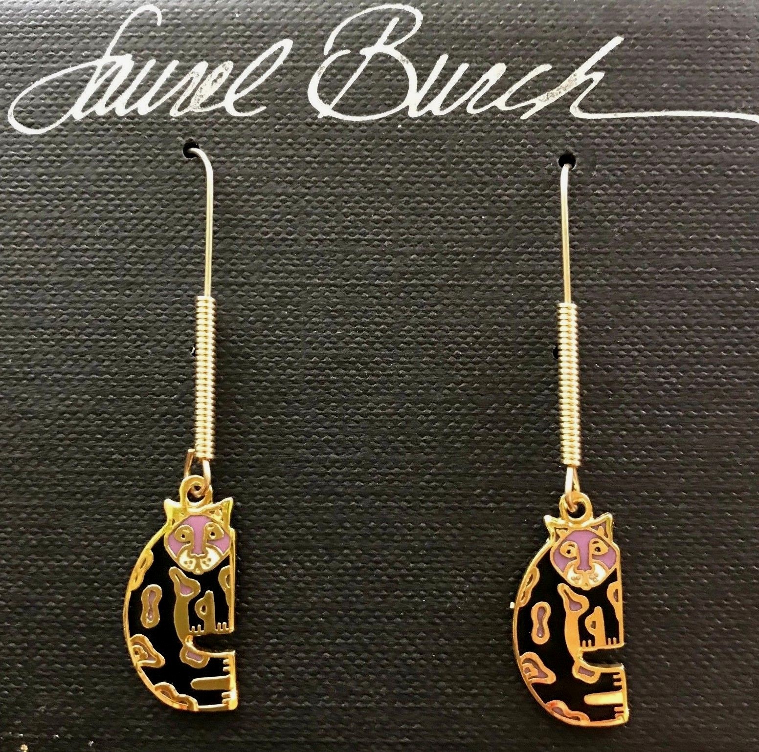 NWT Vintage Laurel Burch BABY SNOW LEOPARD Cat Cloisonne Earrings