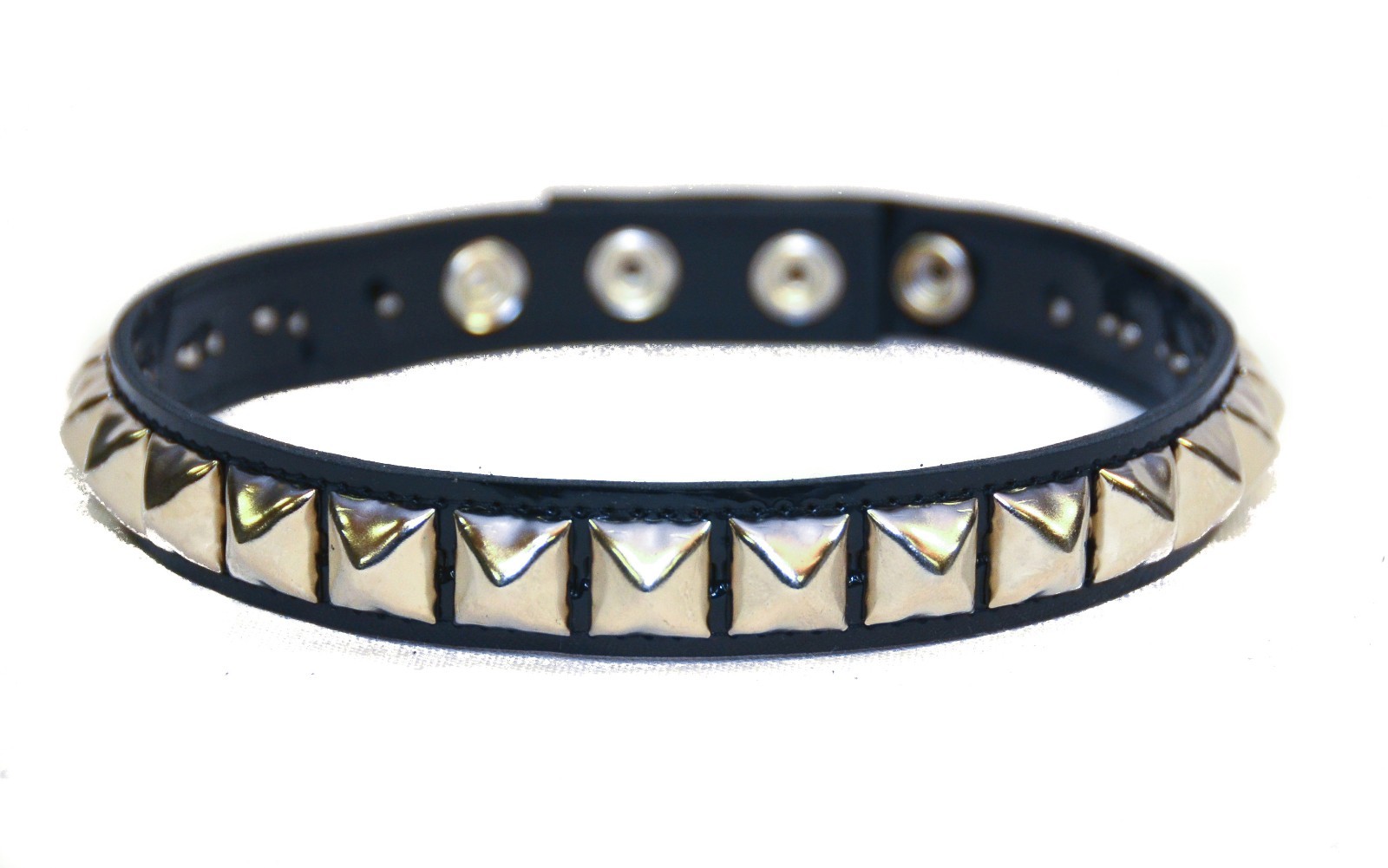 Shiny PATENT Black Pyramid Stud Leather Arm Band Single Row 3 Snap Fetish BDSM