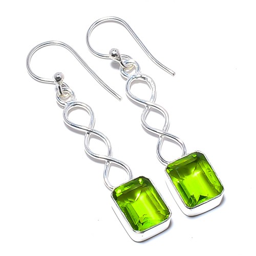 Peridot Gemstone Handmade Silver Plated Spiral Earring 1.79″ T59