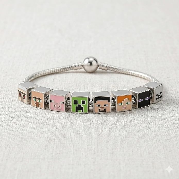 Minecraft Charms Bracelet, Silver Plated Anti-Tarnish Alloy