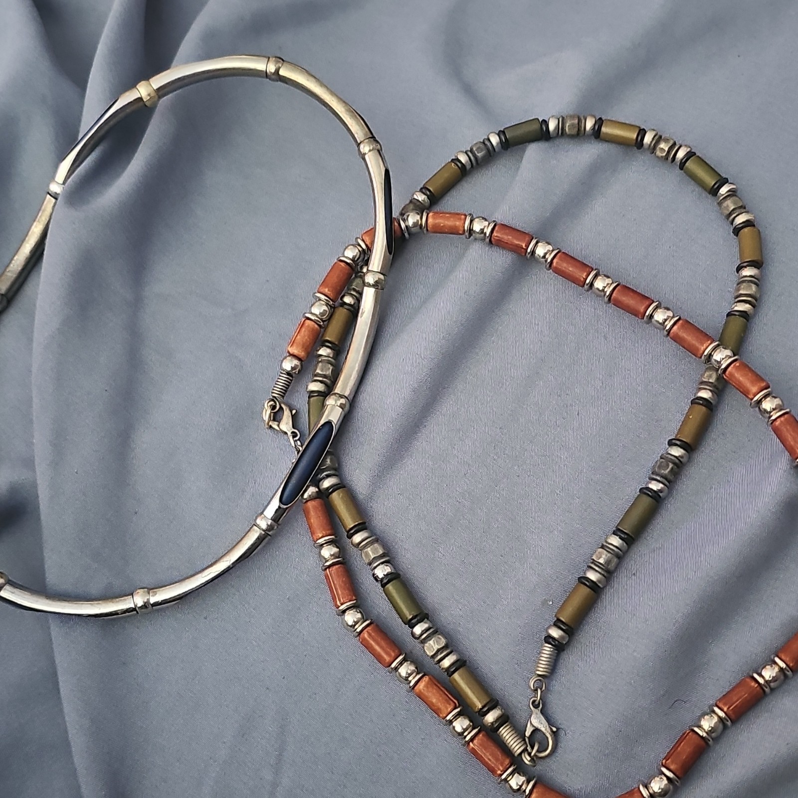 Multicolor Beaded Necklace w/ Metal Spacer Tube Beads, Ball/Bead Chain, Hook