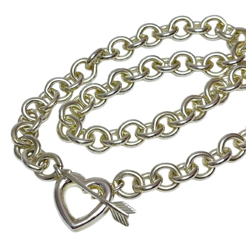 Tiffany Heart Arrow Donut Chain Necklace Choker Silver 925 Length 17.7in USA