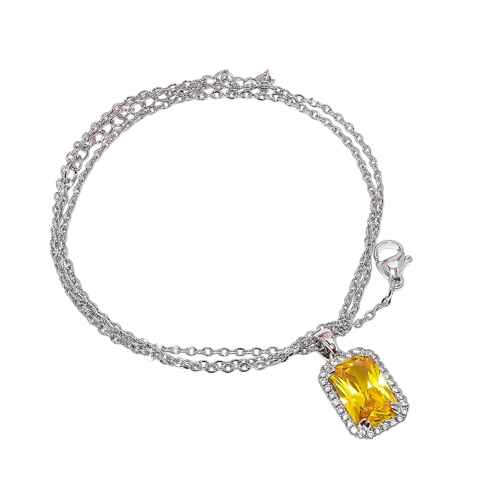 Yellow Sapphire Simulated & Cz 925 Silver Pendant With Chain 18-20″ CP899