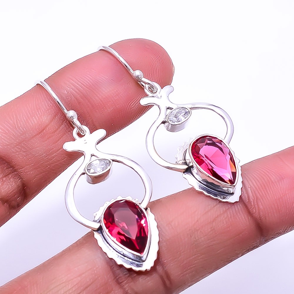 Pink Rubellite Tourmaline 925 Sterling Silver Earring 1.72″ E_9437_239_22