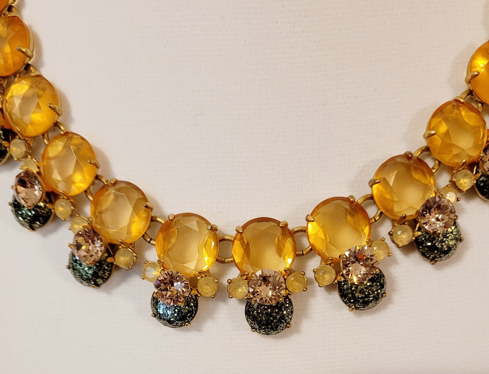 J Crew Faceted Rhinetone Yellow Gold Pinkish Blue Green Confetti Style Necklace
