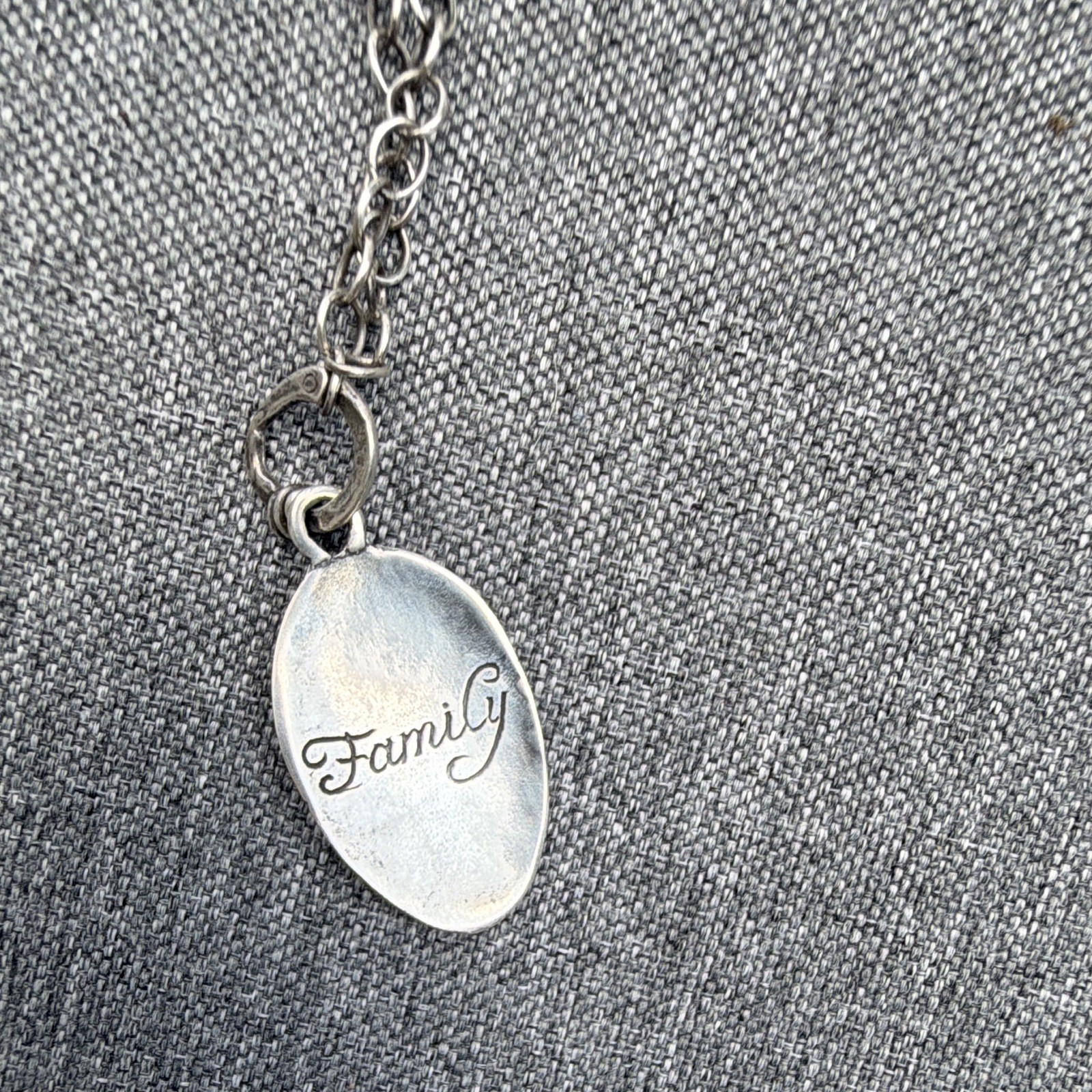 Silpada Silver Beaded Cable Chain Necklace, Engraved Family Oval Charm, Pearl
