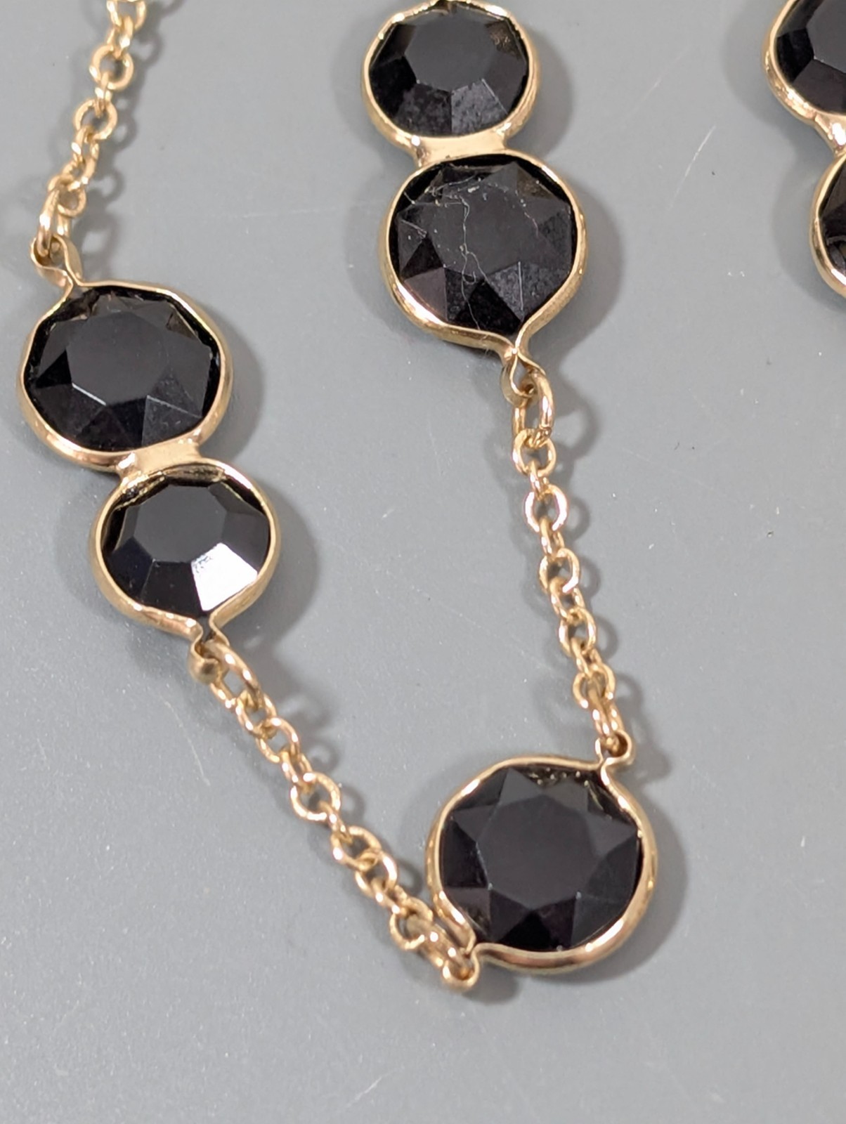 Retro Black Bezel Station Gold Tone Chain Long Necklace Elegant 35 in