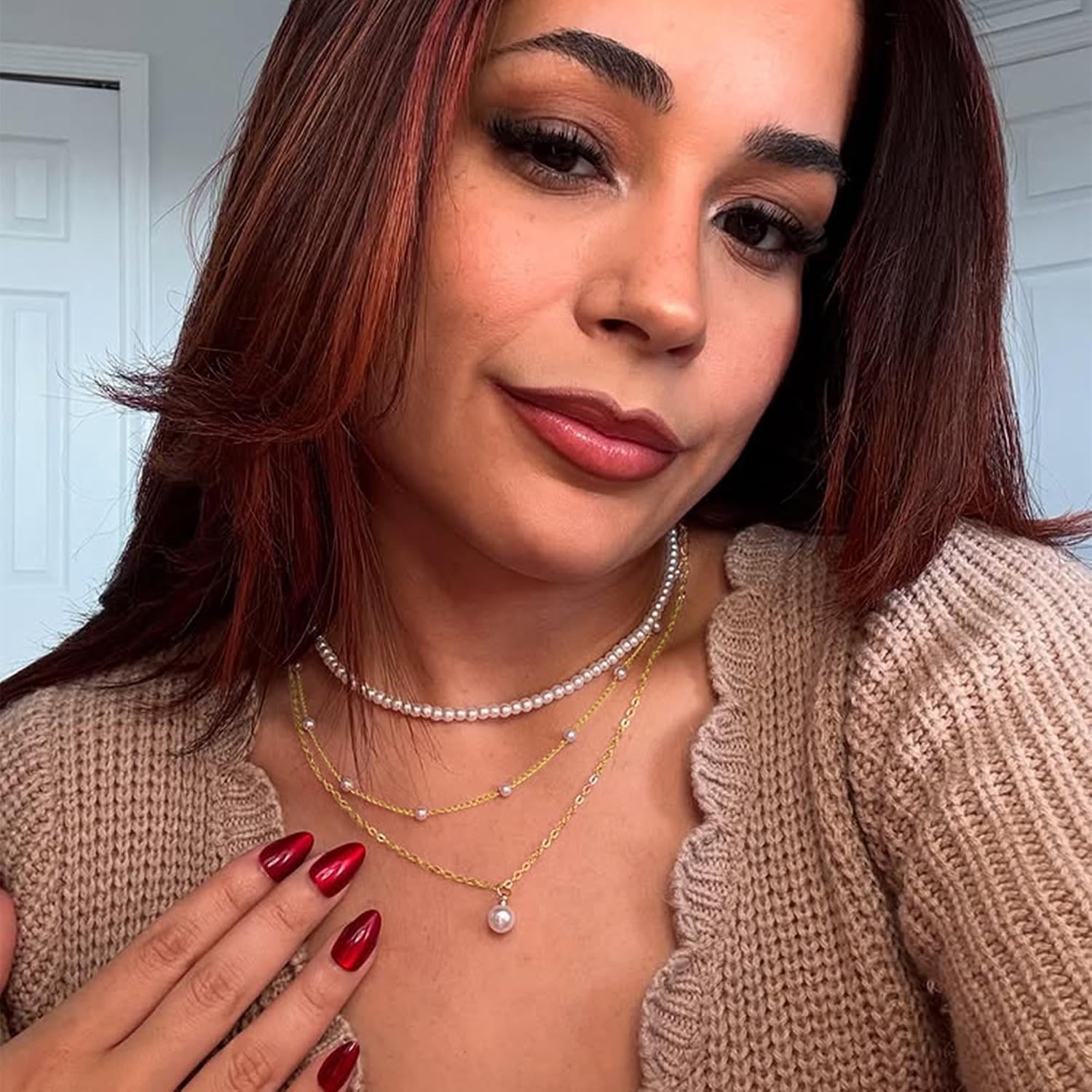 14K Gold Plated Pearl Necklace Set – Adjustable Layered Jewelry for Bridesmaids