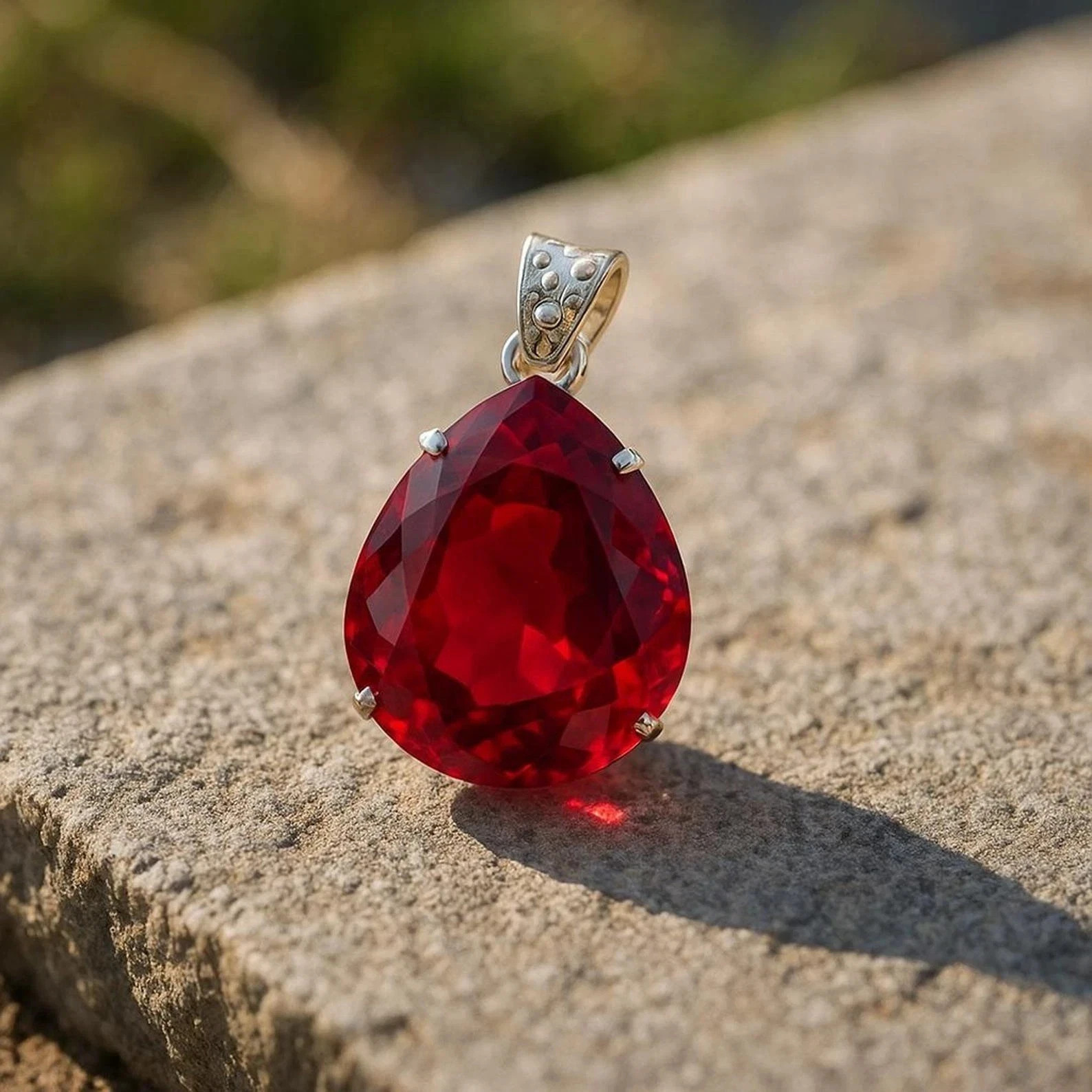 Certified 37.25 Ct Natural Red Red Ruby 925 Solid Silver Pendant Loose Gemstone