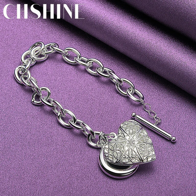 CHSHINE 925 Sterling Silver Heart Bracelet OT Buckle Chain Charm Fine Jewelry