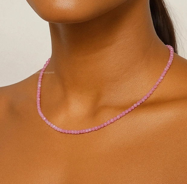 Dainty Natural Kunzite Stone 3mm Beads Choker Healing Chakra Minimalist Necklace