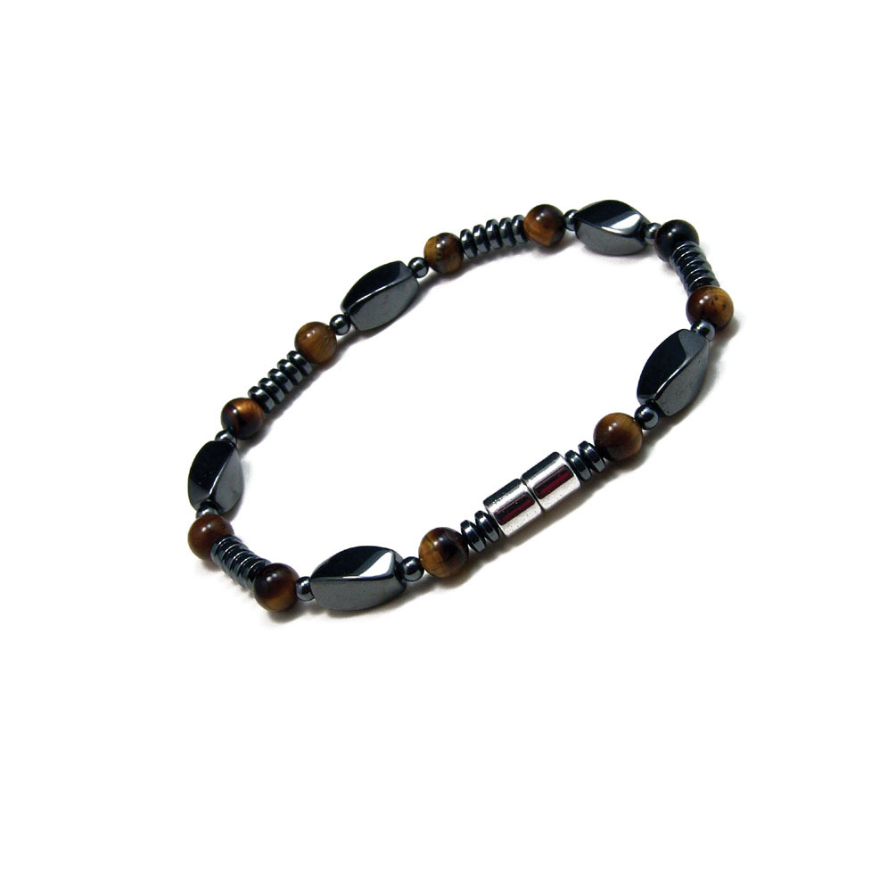 Accents Kingdom Men’s Magnetic Hematite Tiger’s Eye Bead Bracelet 8.5″