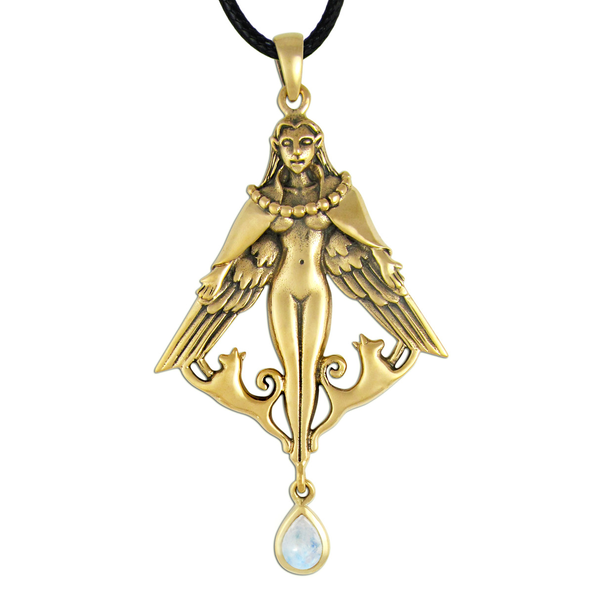 Bronze Freya Pendant with Moonstone by Dryad Design Asatru Norse Goddess of Love