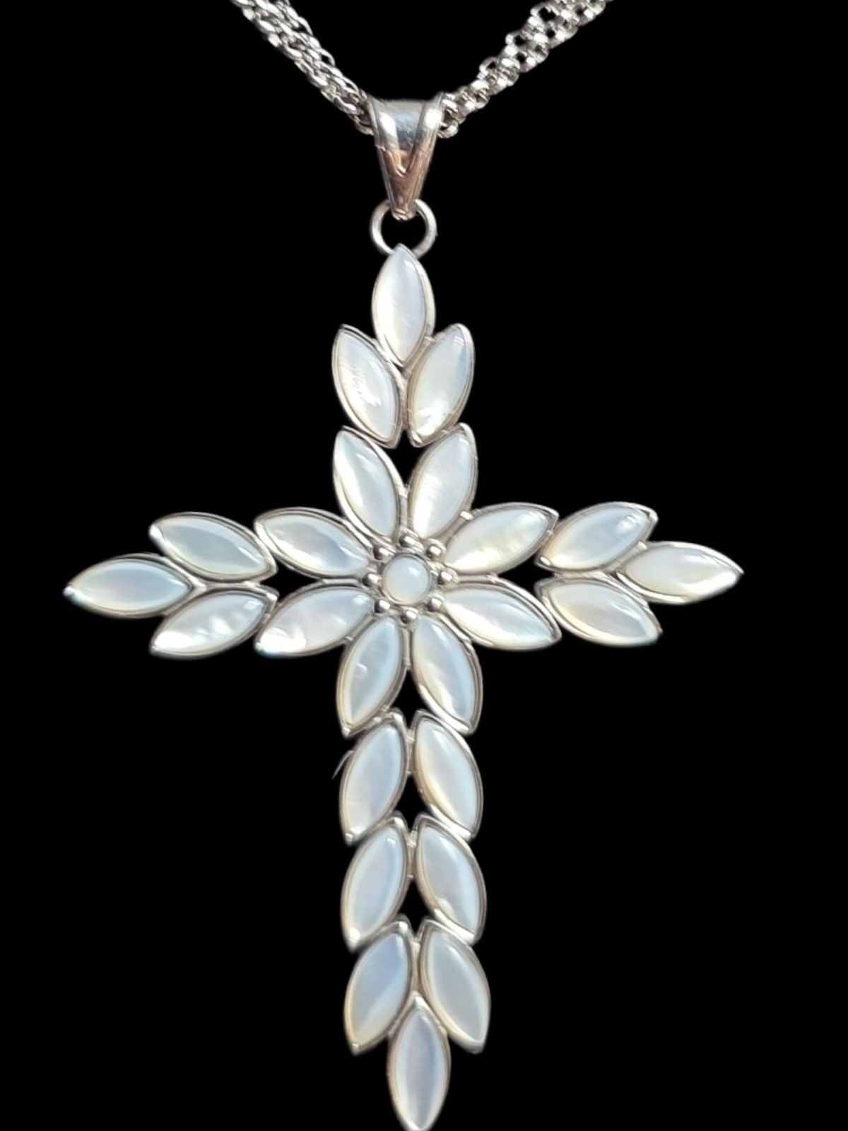 Steel By Design Mother Of Pearl Cross Pendant 24 In