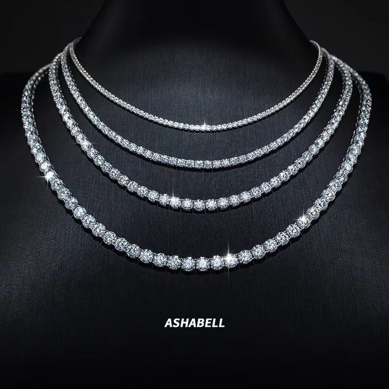 2-6.5mm VVS1 MOISSANITE Tennis Chain Necklace – 925 Sterling Silver – Men Women