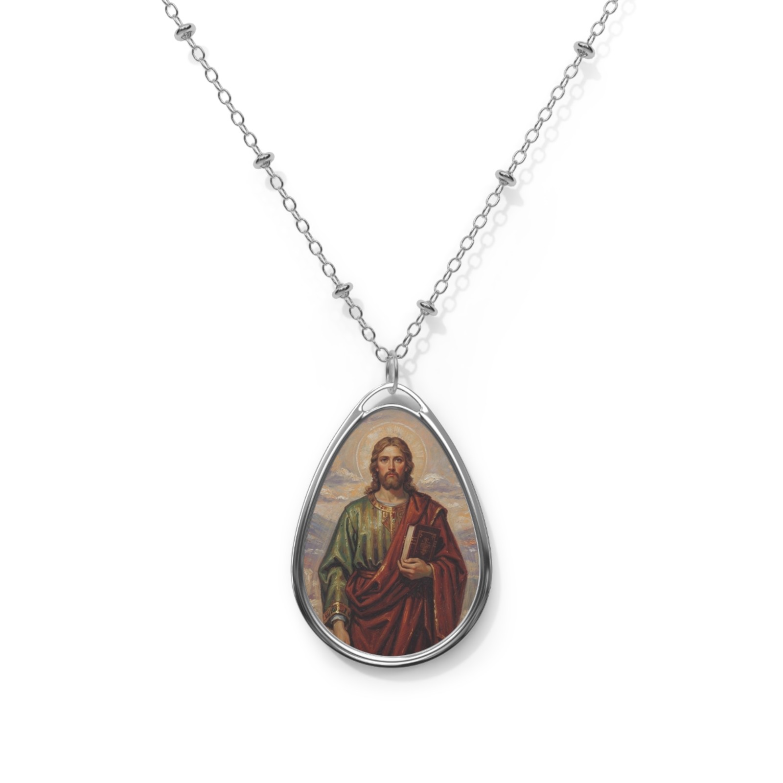 Saint John Apostle, Oval Pendant Necklace, Christian Gift