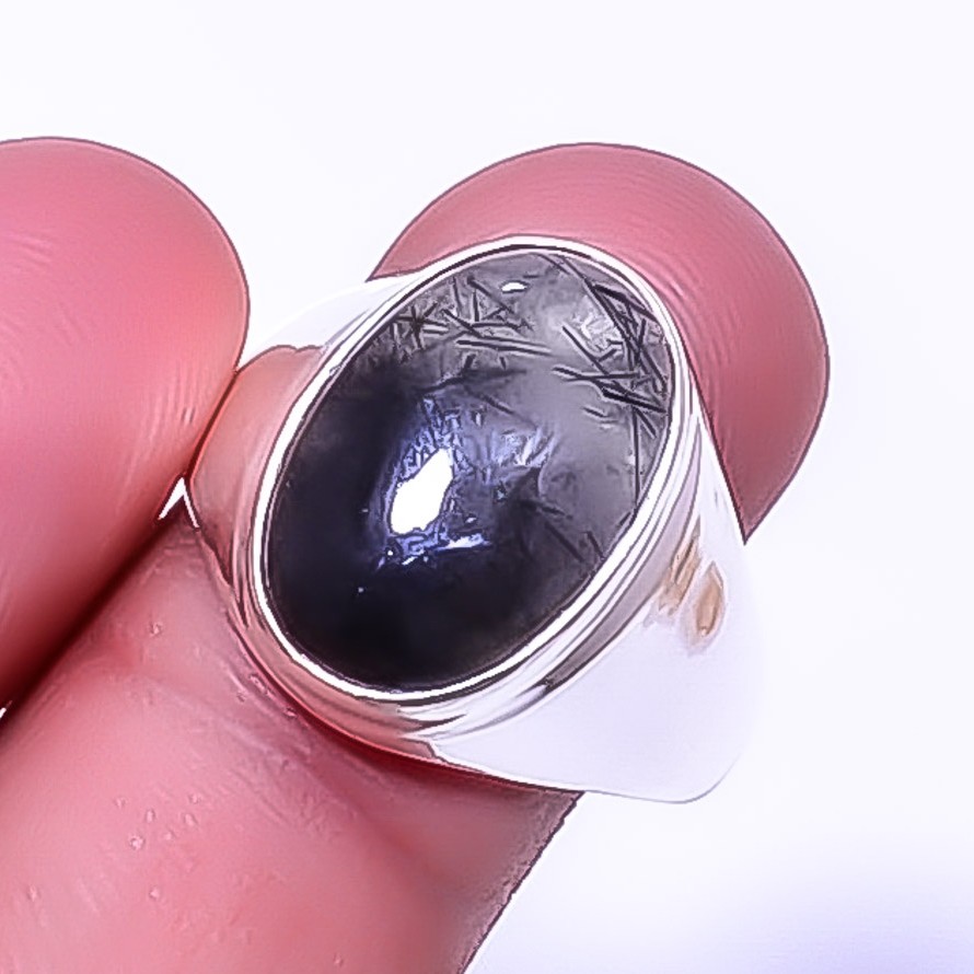 Black Rutilated Quartz – Srilanka 925 Sterling Silver Ring s.9.5 R31-36 A38