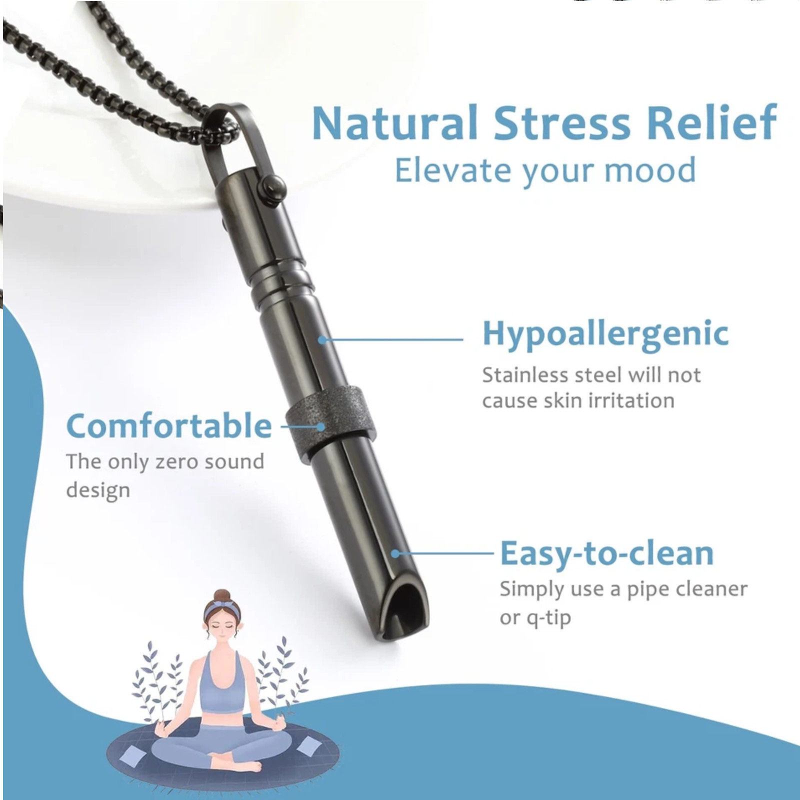 Breathing Necklace Anxiety Relief Pendant Stainless Steel Meditatio Choose Color