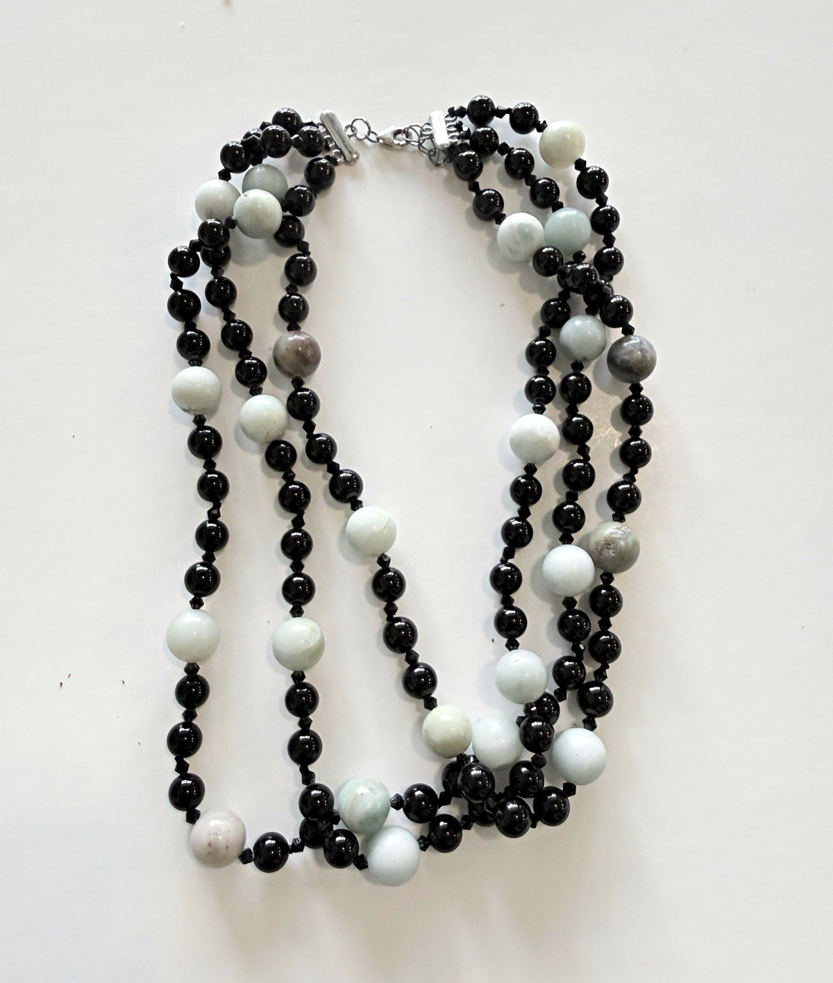 Black White Gray Glass Beaded Multi-Strand Layered Necklace Toggle Closure