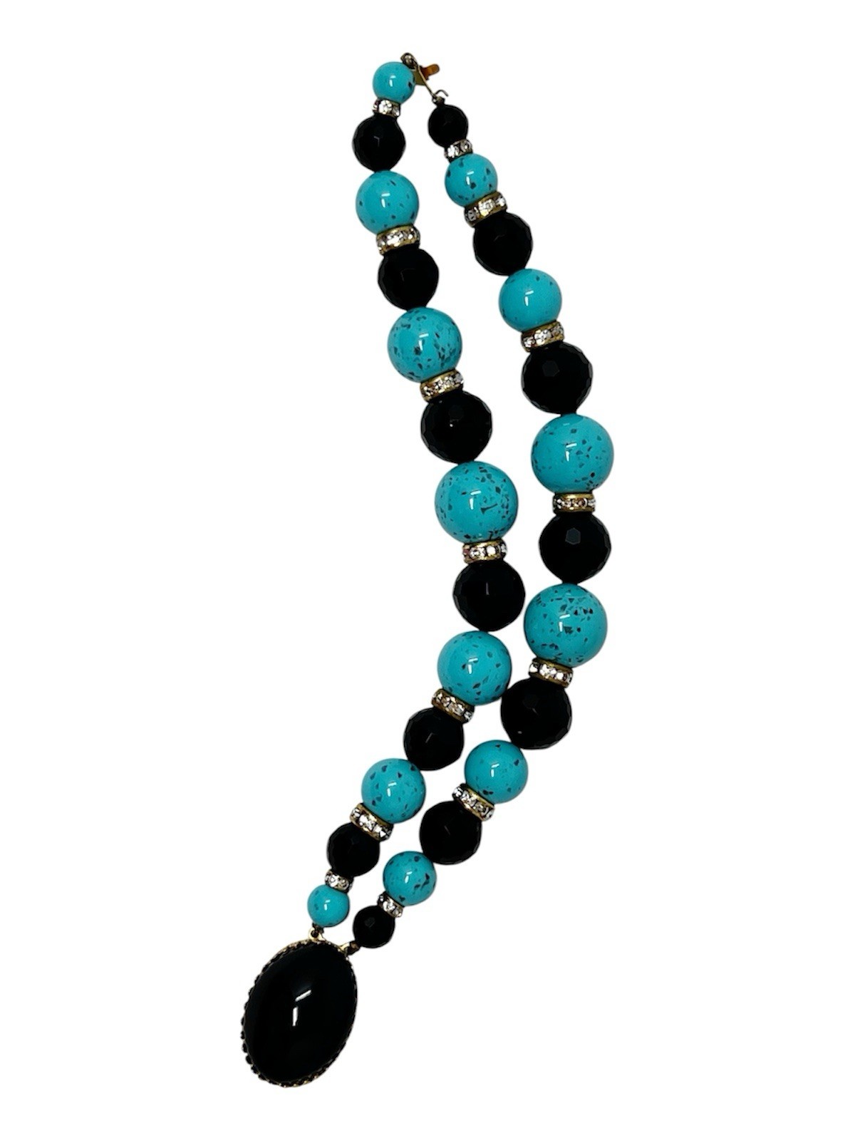 Vintage Style Multi-Strand Acrylic Beaded Bracelet Turquoise Blue Black Color