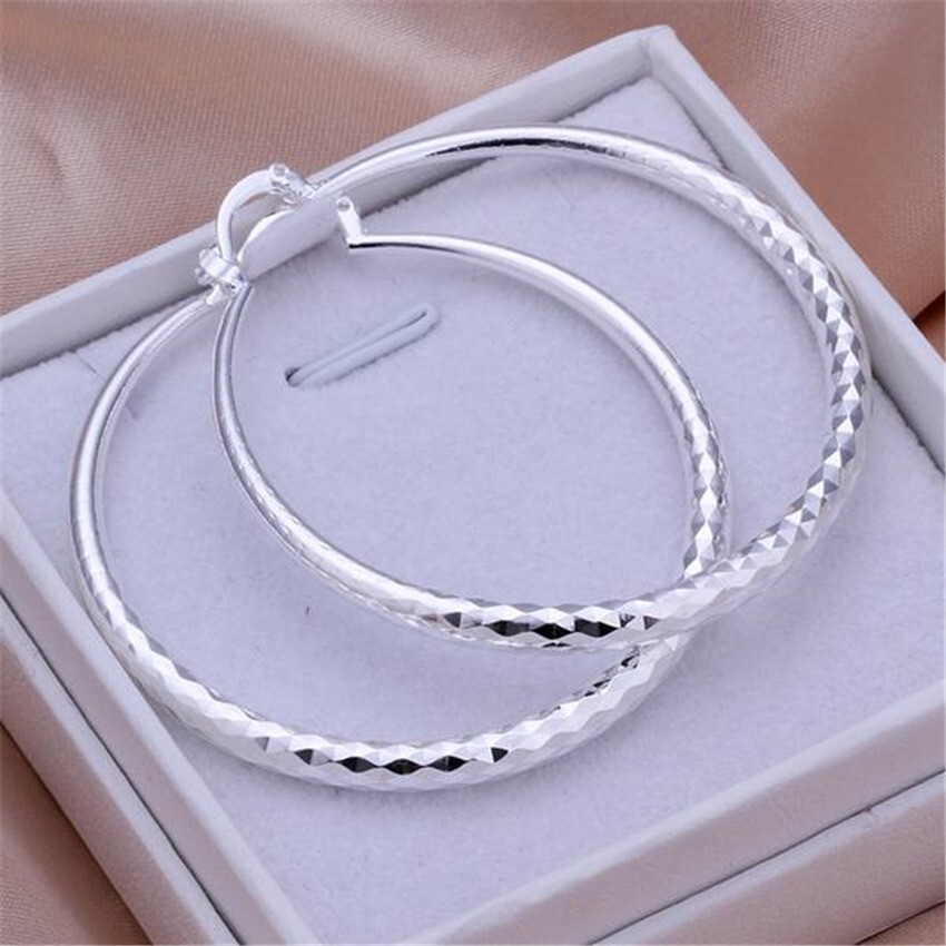 Charms 925 Sterling Silver 5CM circle hoop Earrings for Women Fashion Earrings