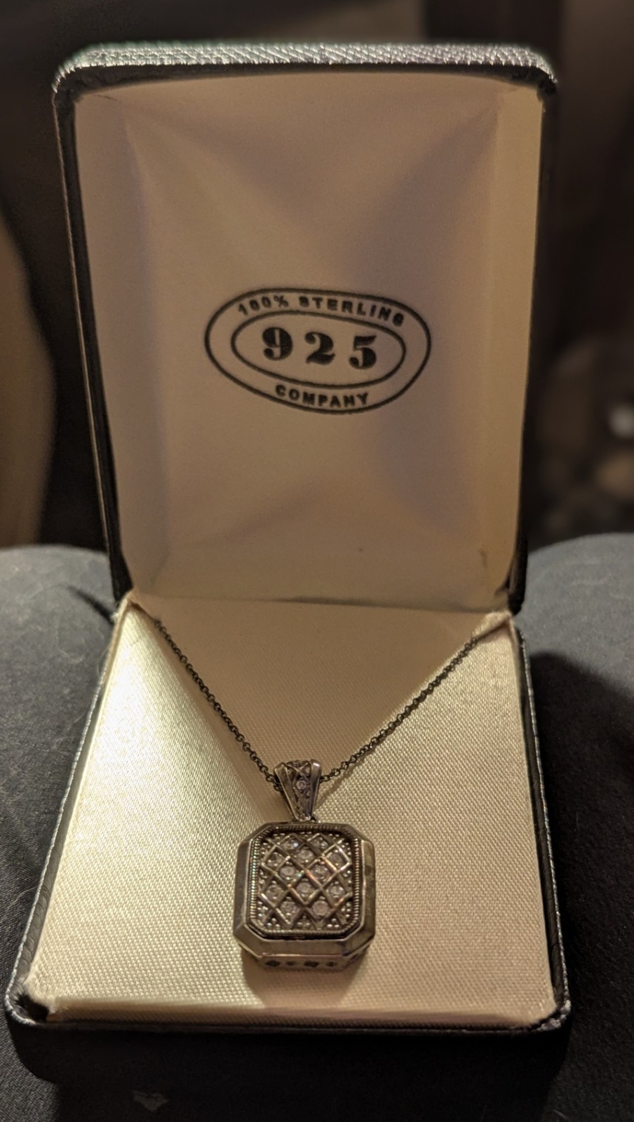 Unbranded 18″ 925 Italy SS necklace and Octagon CZ 925 Pendant in Pave Layout