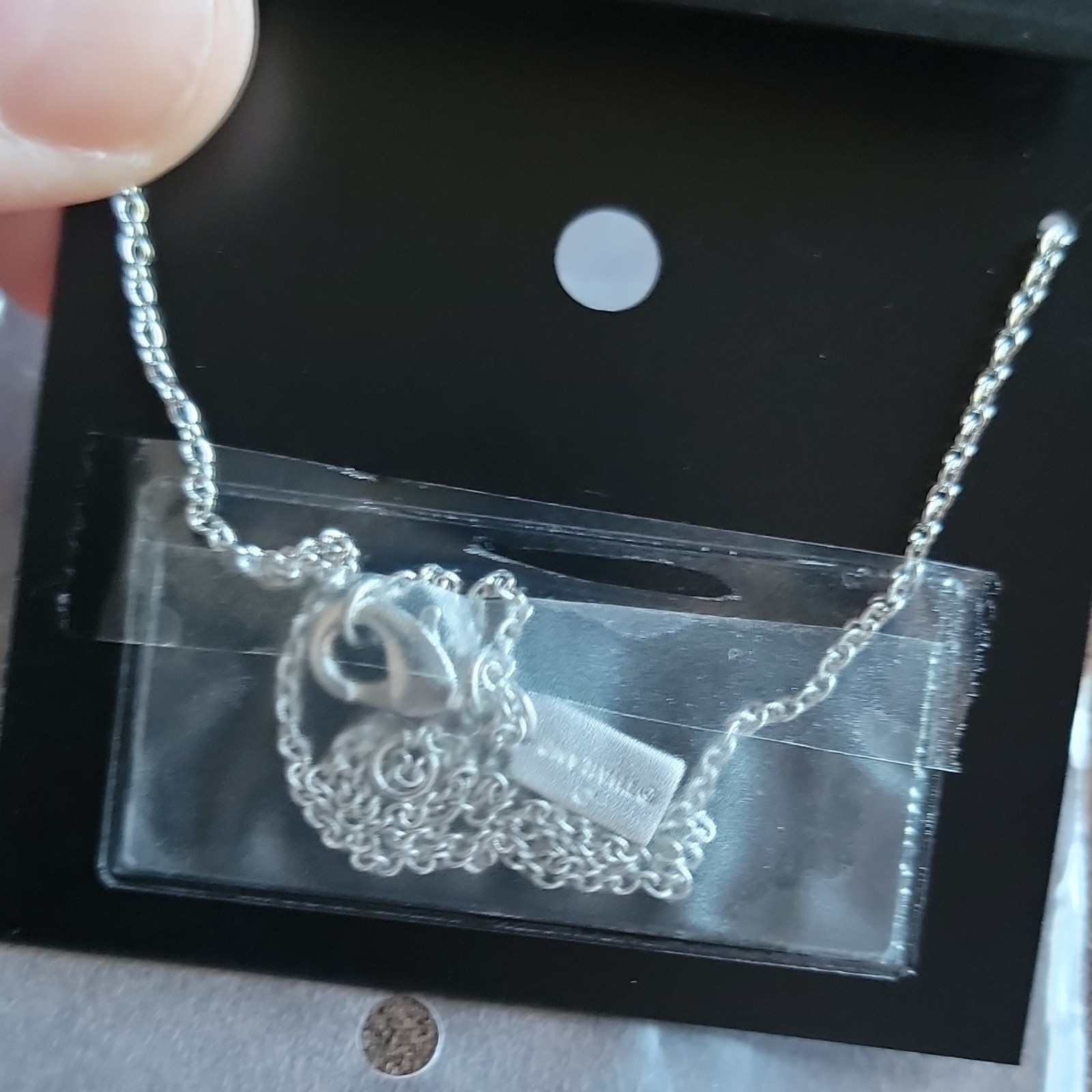 Coach Necklace with Heart Bunny & Hang Charm Silver Tone