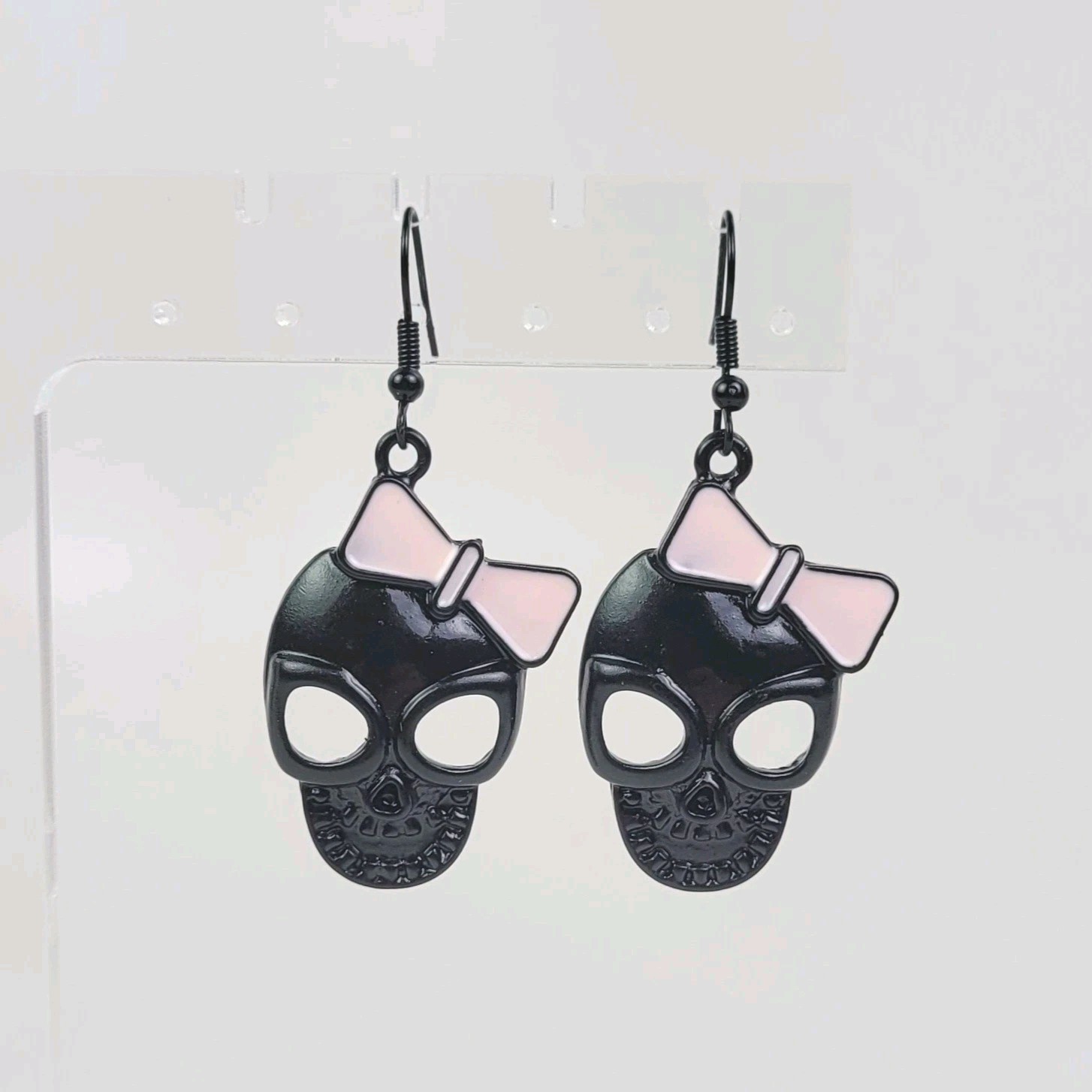 NWT Pink Bow Black Sugar Skull Earrings BLK Hardware Halloween Everyday
