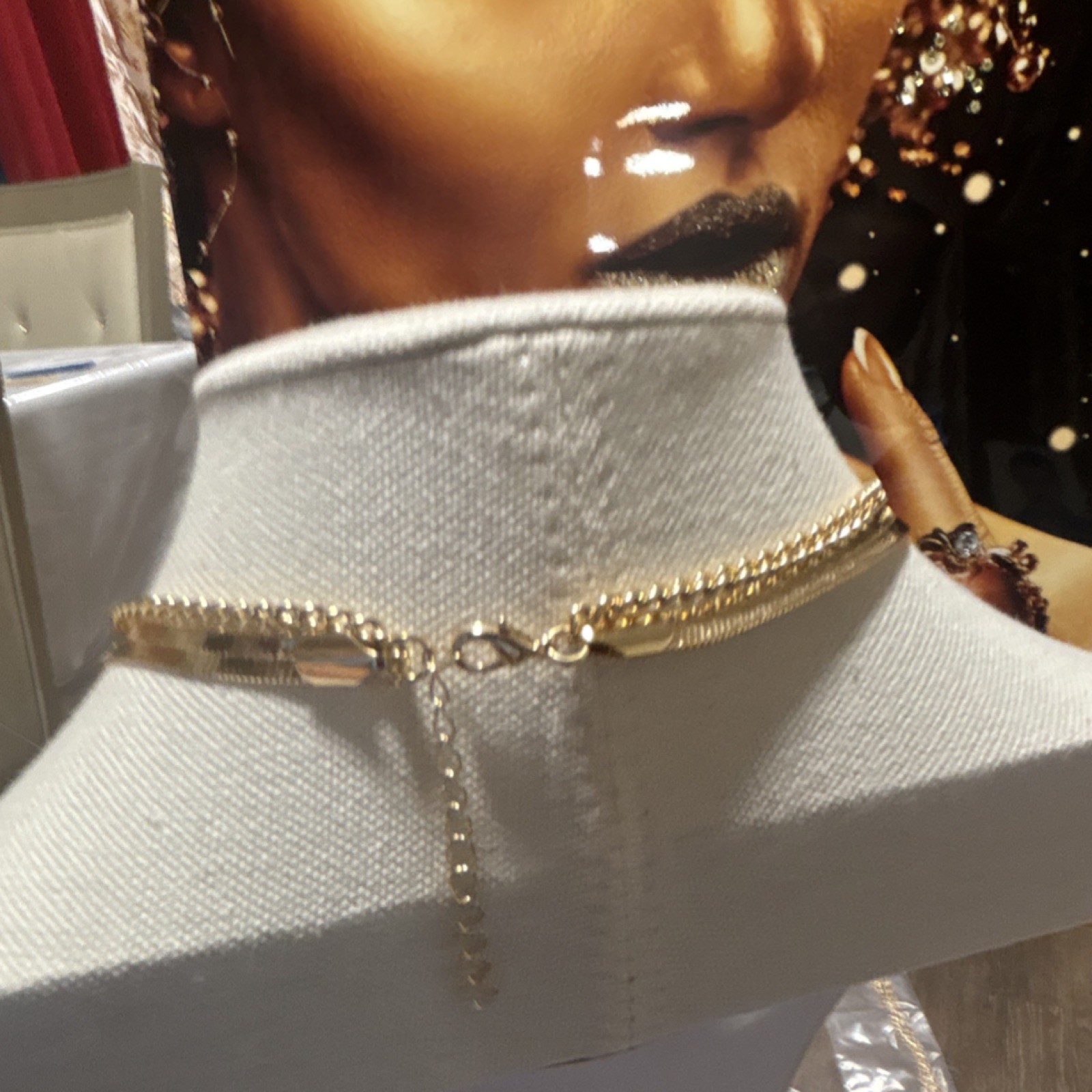 Gold Tone Layered Chain Necklace Ball Bead Chain Lobster Closure Adjustable