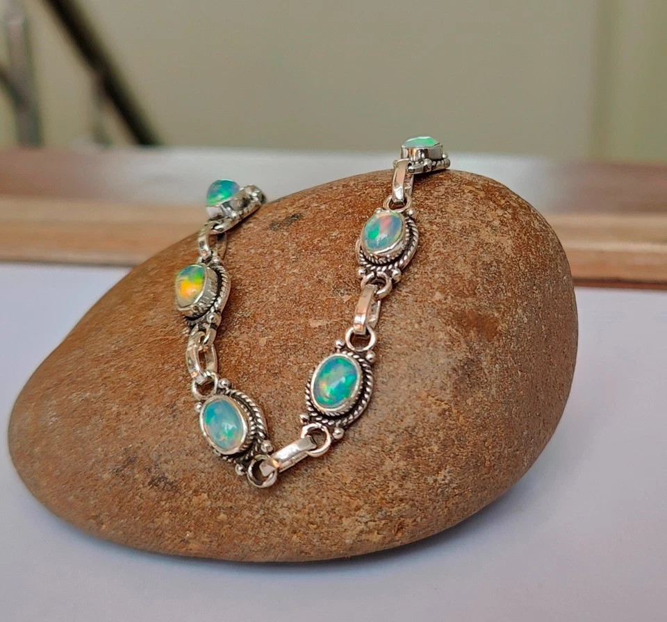 Opal Rainbow Adjustable Bracelet 925 Sterling Silver Lovely Women’s Bracelet RK*