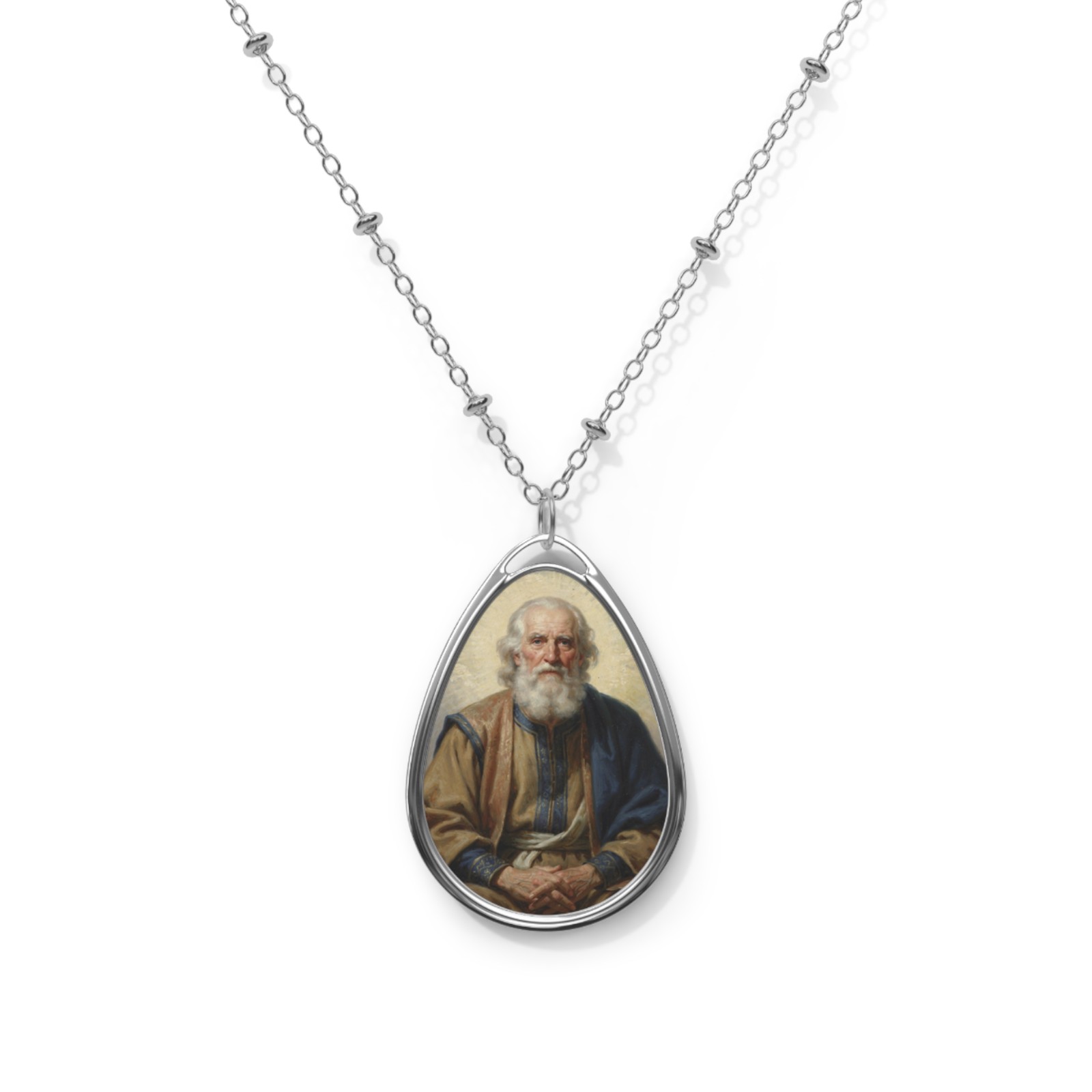 Saint Joachim, Oval Pendant Necklace, Christian Gift
