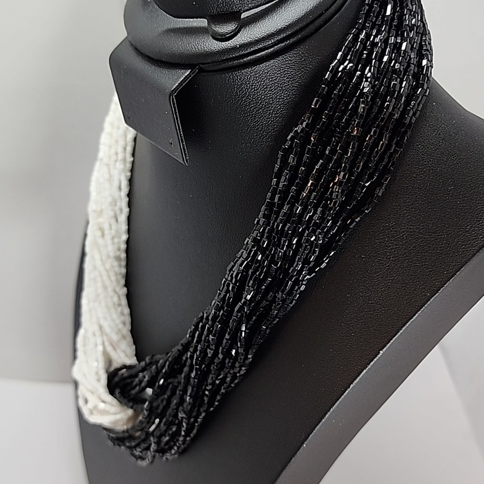 Multi Strand Black & White Seed Bead Necklace