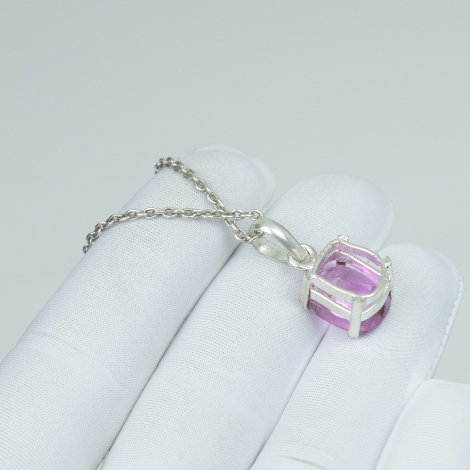 Cushion Shape Pink Kunzite Necklace Jewelry, 925 Sterling Silver 21Cts Pendant,