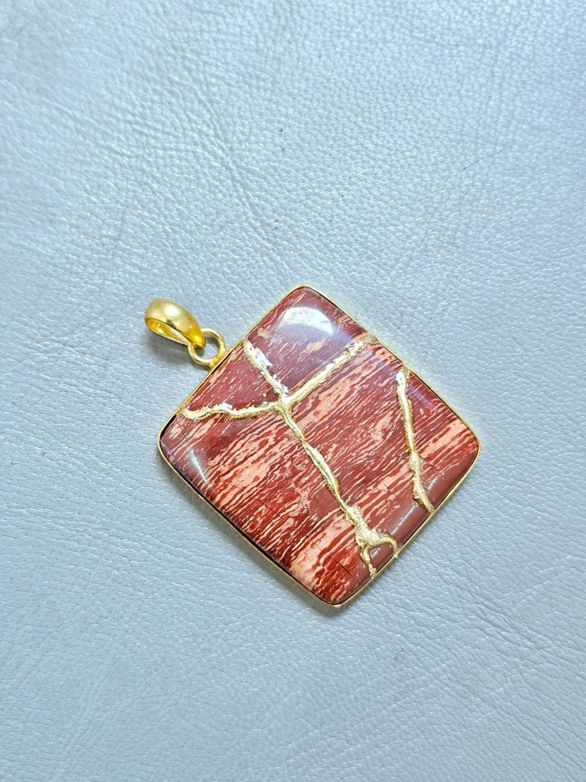 Snake Skin Jasper Necklace Kintsugi Japanese Art By Gold Plated Pendant Jewelry