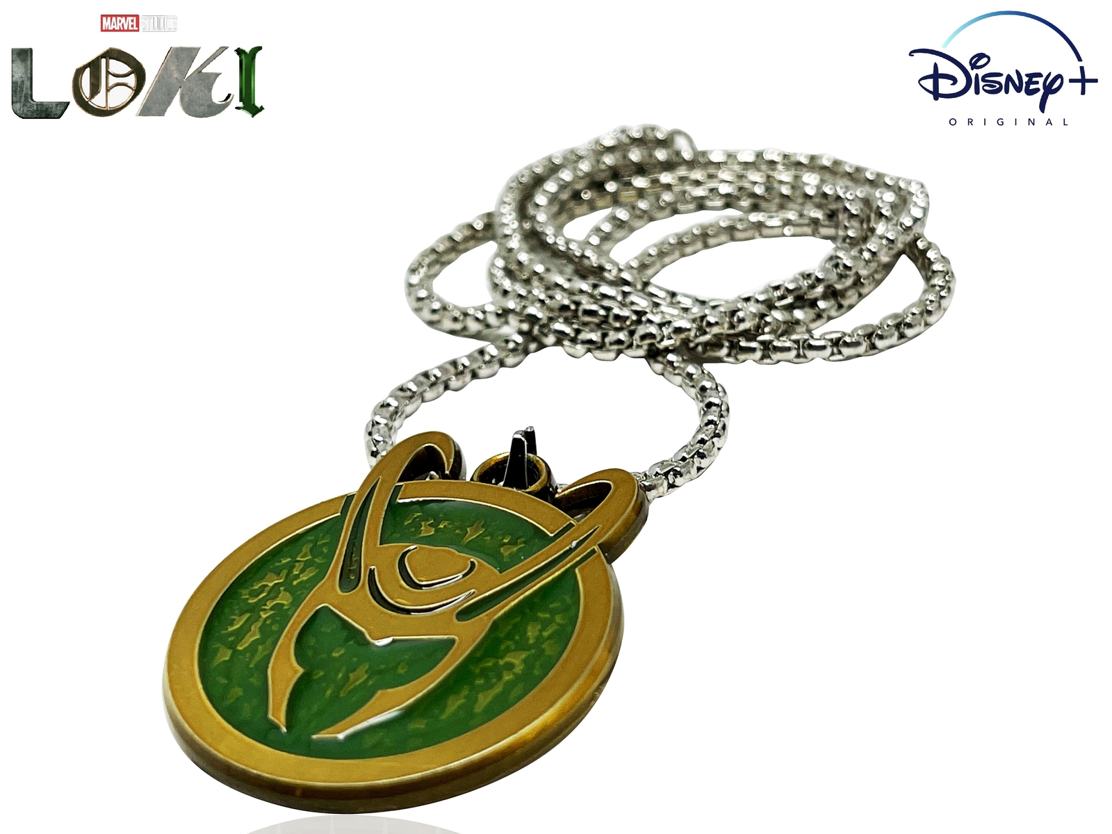 LOKI HELMET NECKLACE, Official Marvel Disney+ Men LOKI SYMBOL Pendant Necklace