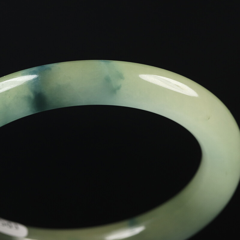 53mm Natural White Green Jadeite Jade Bangle Bracelet Women’s Chinese Jade 16022