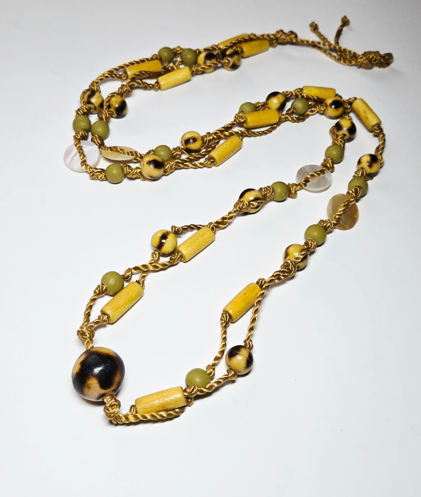 Boho Beaded Necklace Bulk Lot 20 pcs Handmade Cord Wood Bead Long Necklace Natur