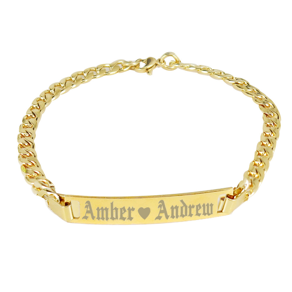 Personalized Gold Bar Bracelet Roman Numeral/Name Bar for Men and Women