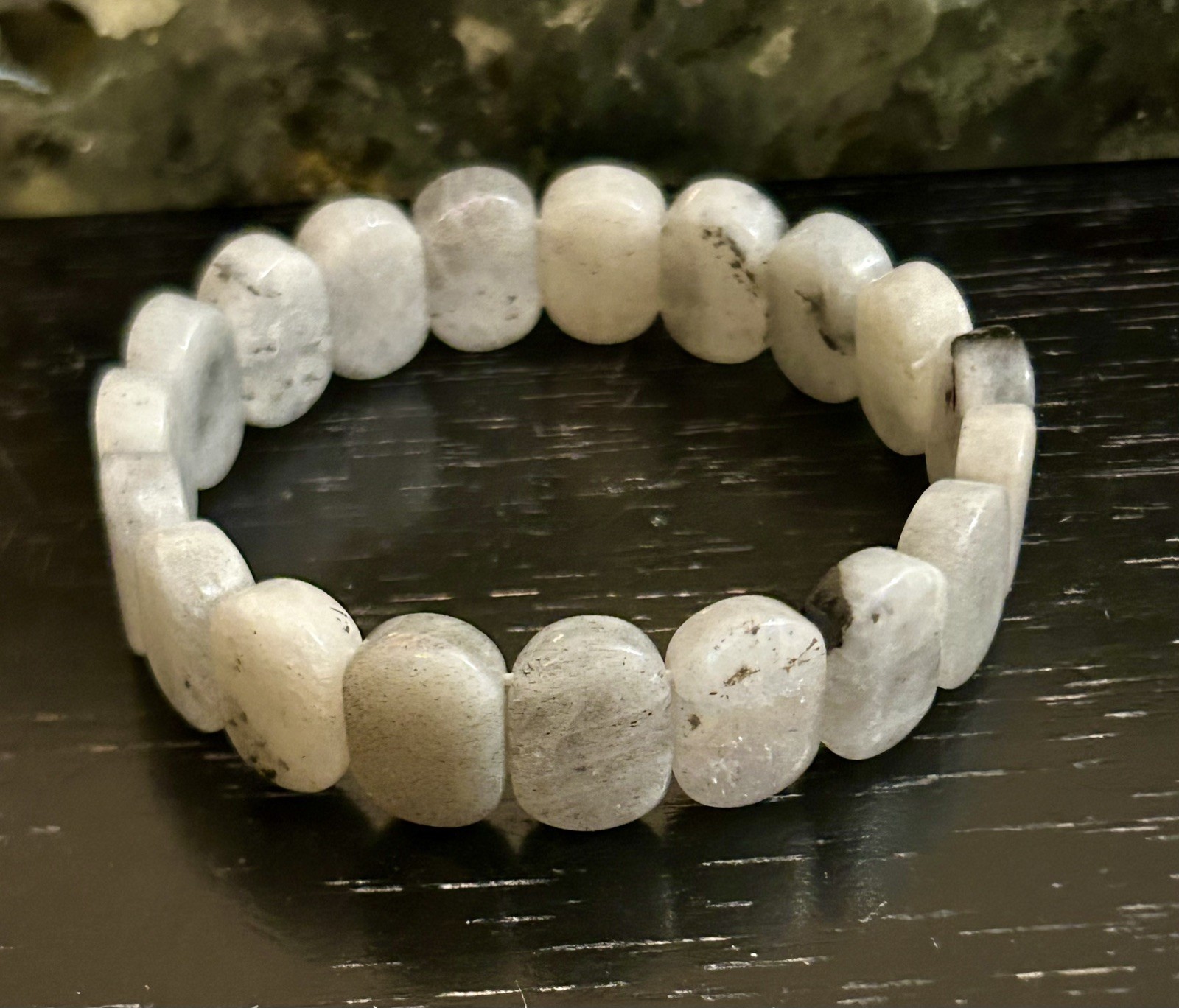 New Rainbow Moonstone Soft Bangle Fits 8” Wrist with 15x 10.5mm Beads Stretchy