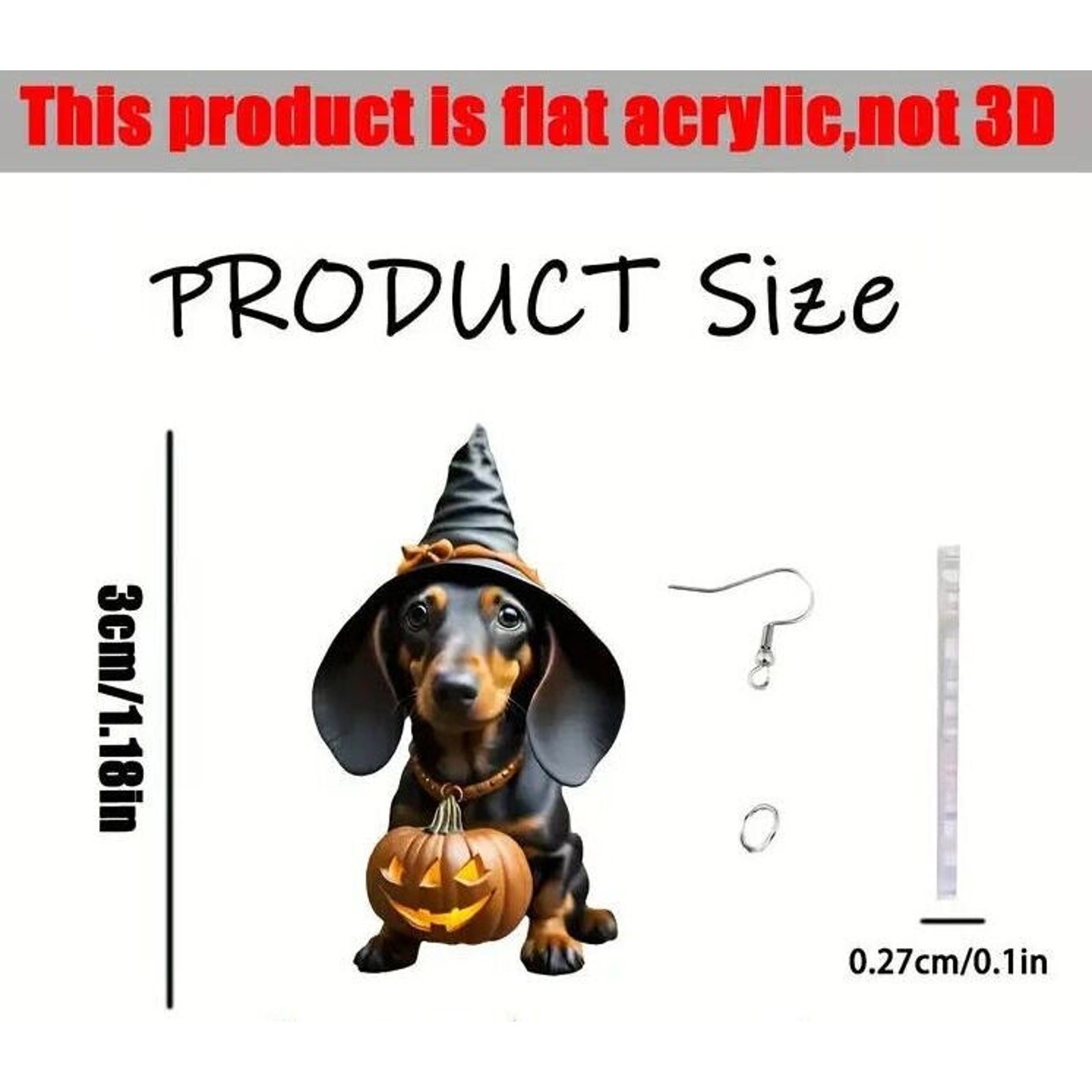 Halloween Dachshund Witch Acrylic Dangle Earrings • Jack-O-Lantern •Pierced Hook