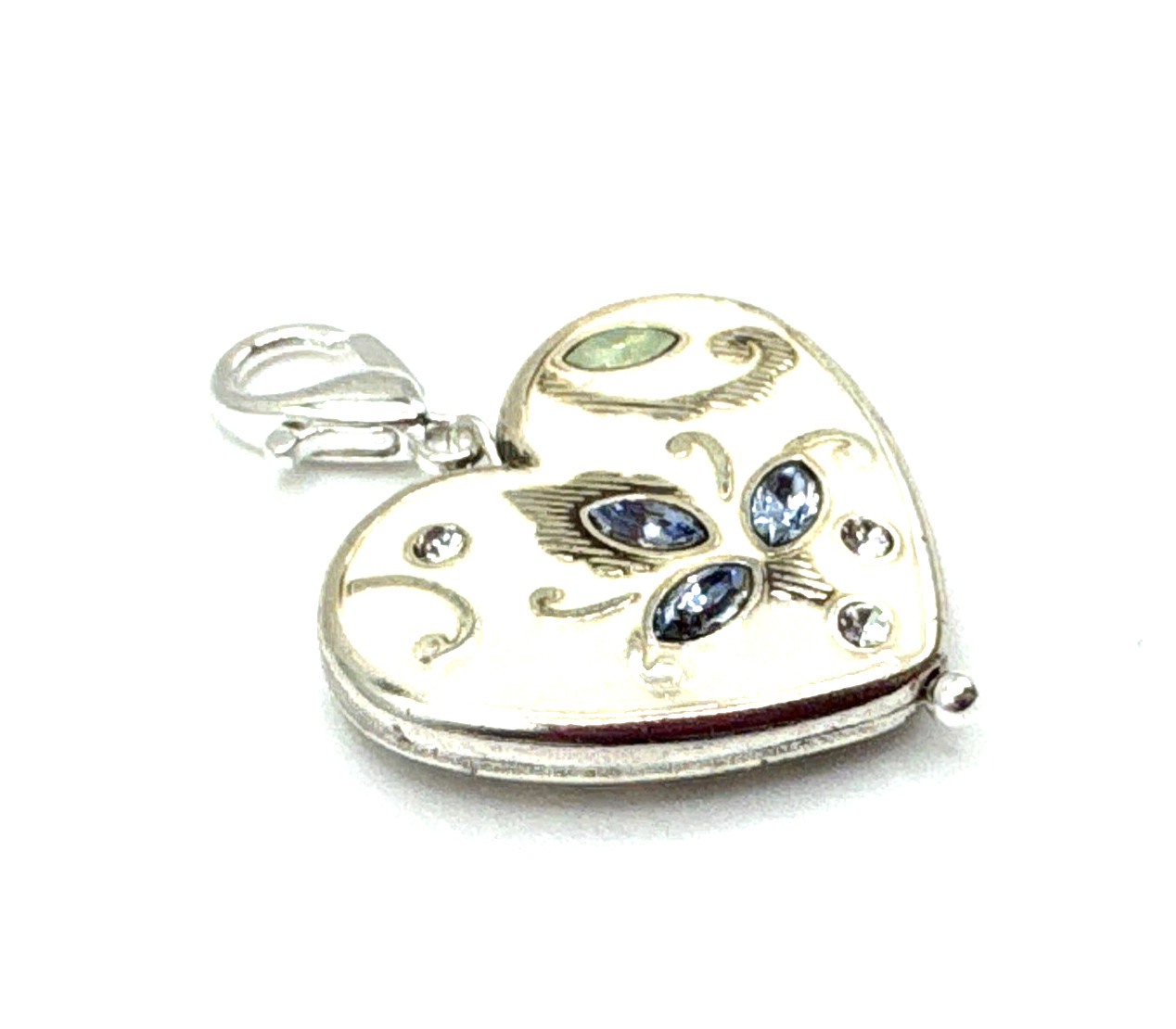 Brighton Tapestry Taj White Heart Light Turquoise Blue Crystal Clip Silver Charm