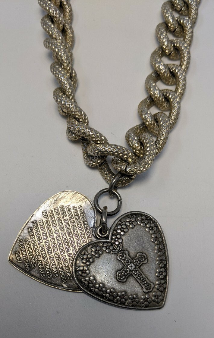 Love Never Fails 1 Corinthians Heart Necklace with Thick Chain