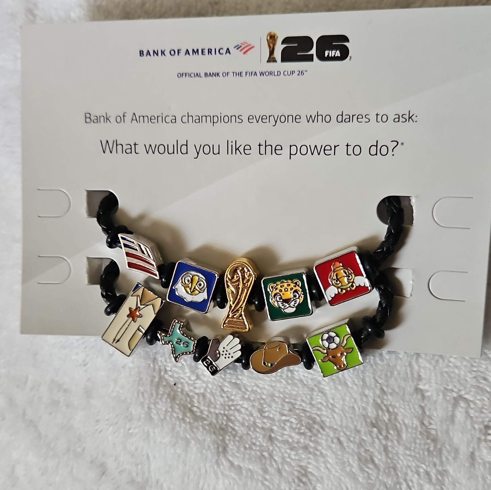FIFA World Cup Charm Braided Cord Bracelet Black/Multicolor Sports Theme