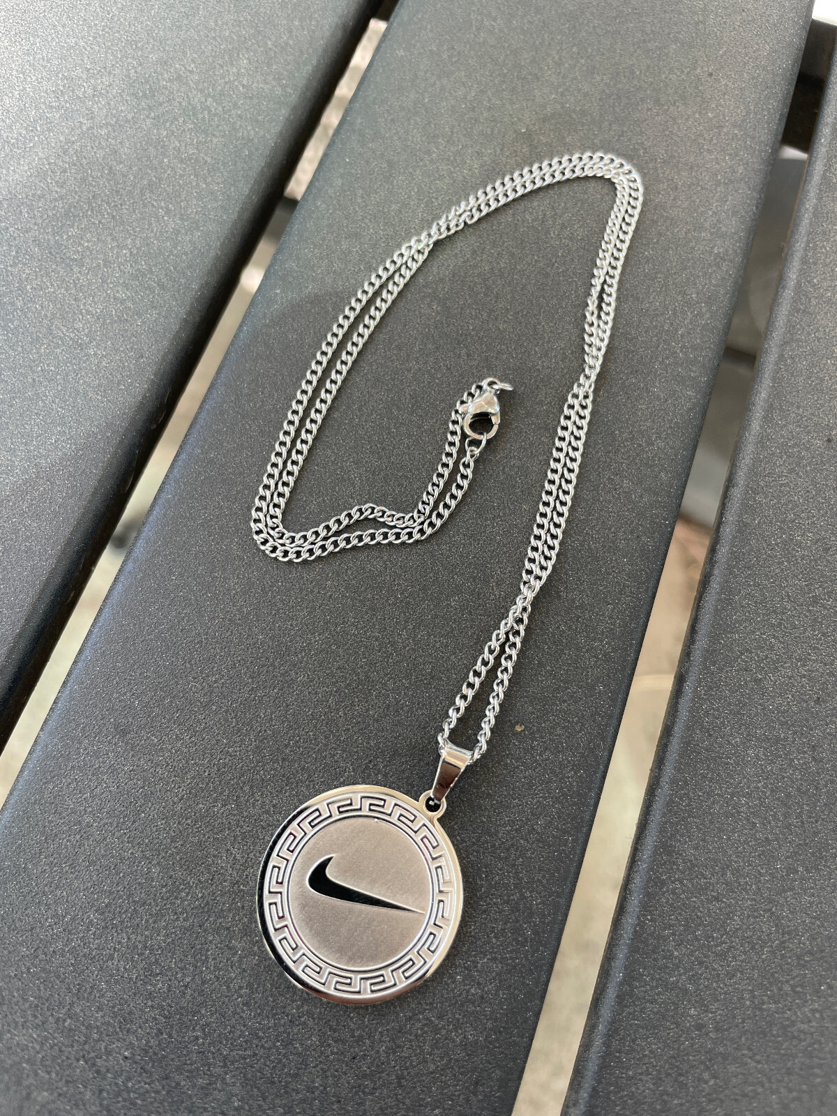 NEW Nike SILVER NECKLACE Stainless Stee 20″ INCH CHAIN WITH ADJUSTER SWOOSH TICK