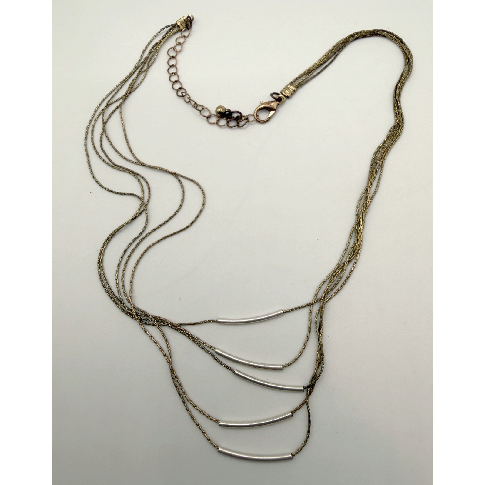 Layered Mixed Metal Necklace Gold Chains Silver Bars 14-17″