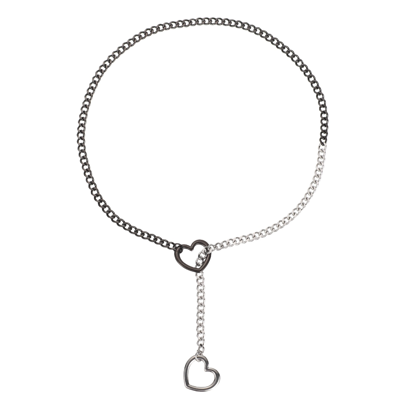 Slip Chain Necklace, 23.6 Inches Cuban Adjustable Y Necklace, Silver/Black