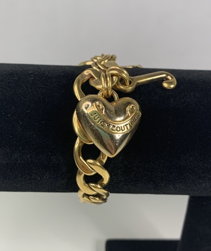 Vintage Juicy Couture Gold Tone Chain Bracelet Heart Charm Toggle Clasp Y2K